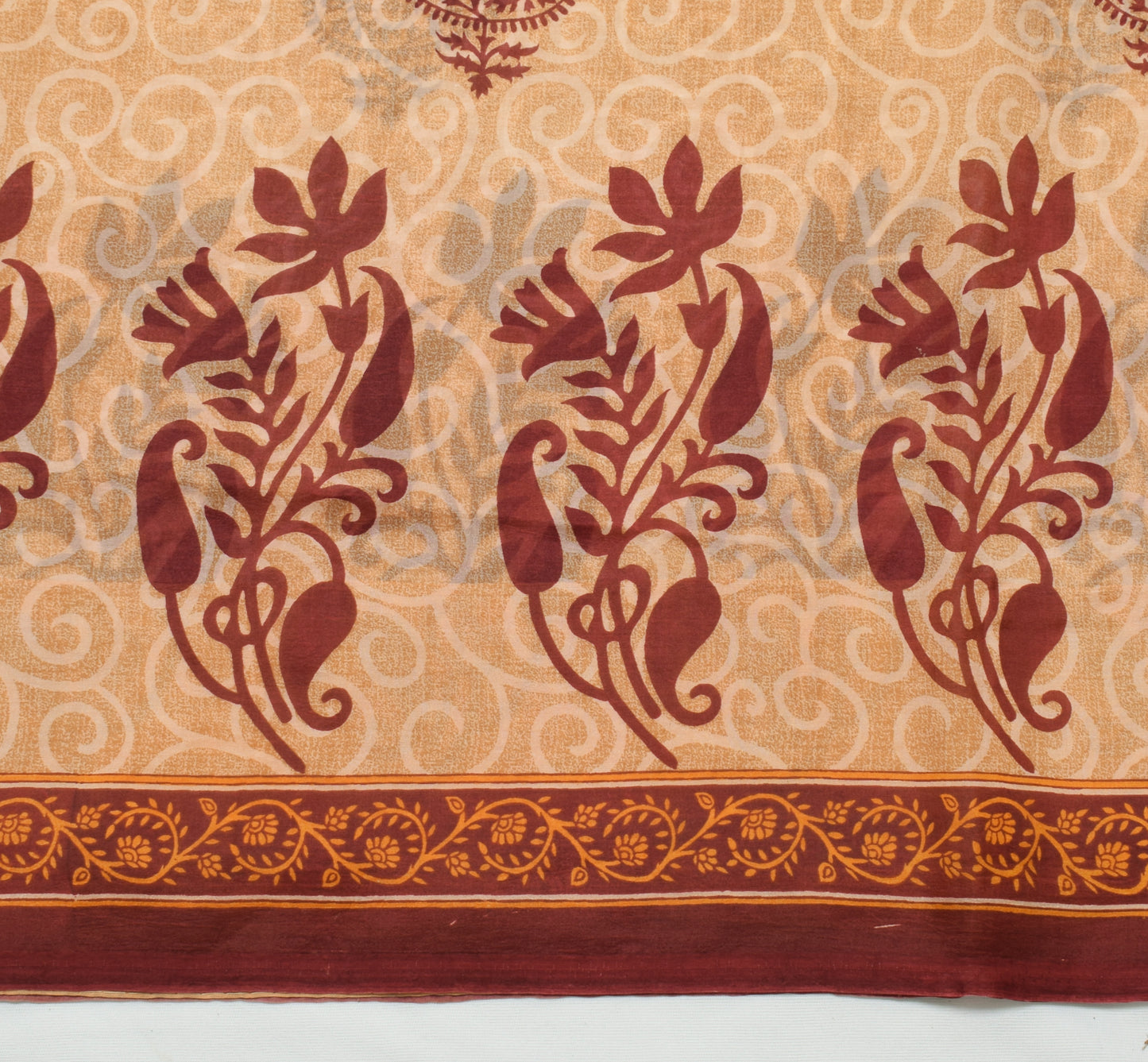 Sushila Vintage Indian Saree 100% Pure Silk Printed Paisley Soft Craft Fabric