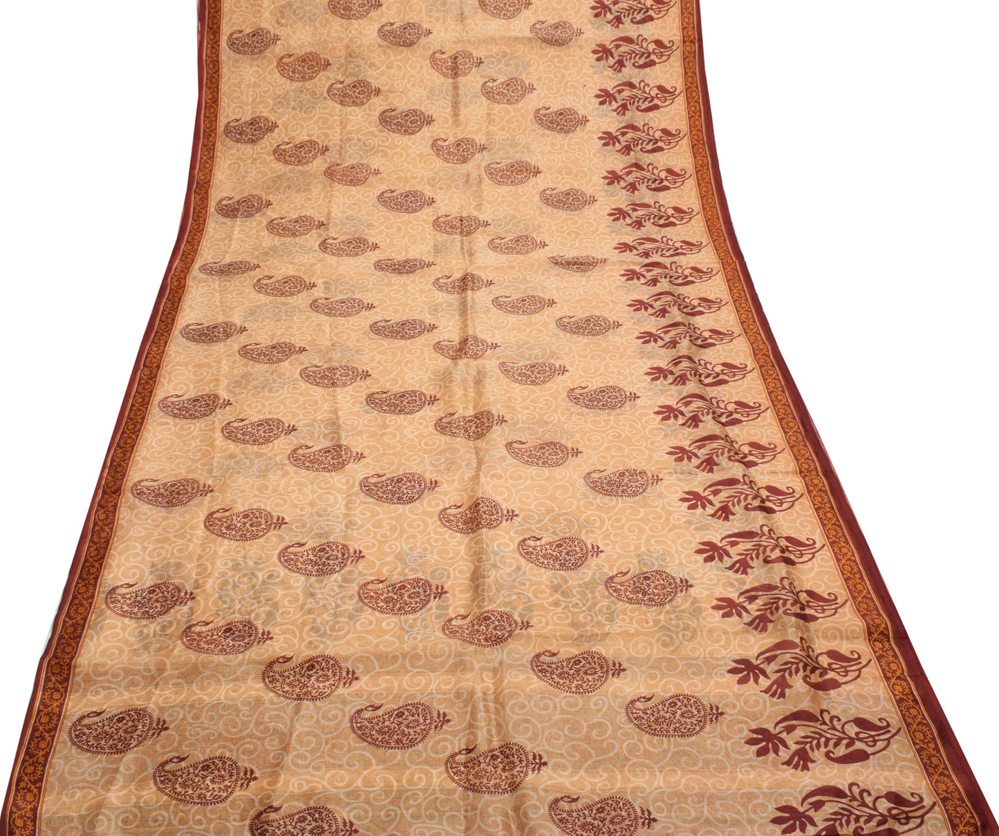Sushila Vintage Indian Saree 100% Pure Silk Printed Paisley Soft Craft Fabric