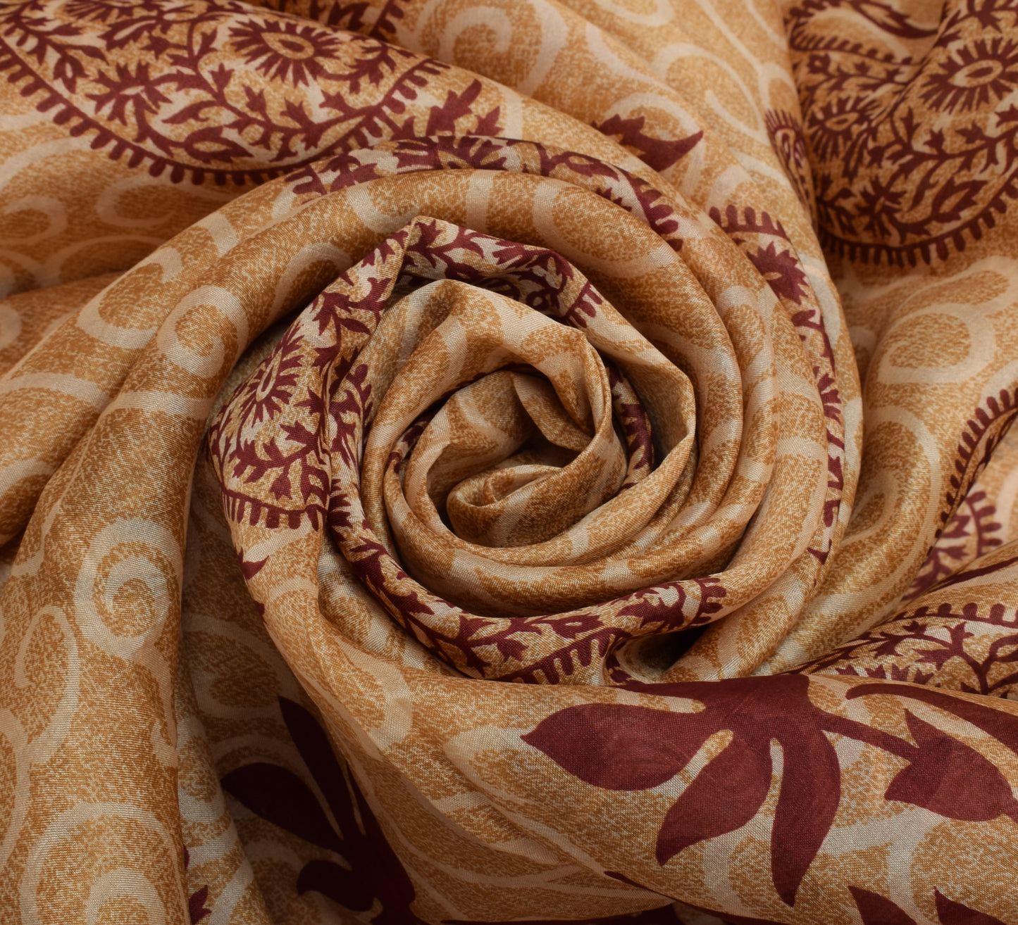 Sushila Vintage Indian Saree 100% Pure Silk Printed Paisley Soft Craft Fabric