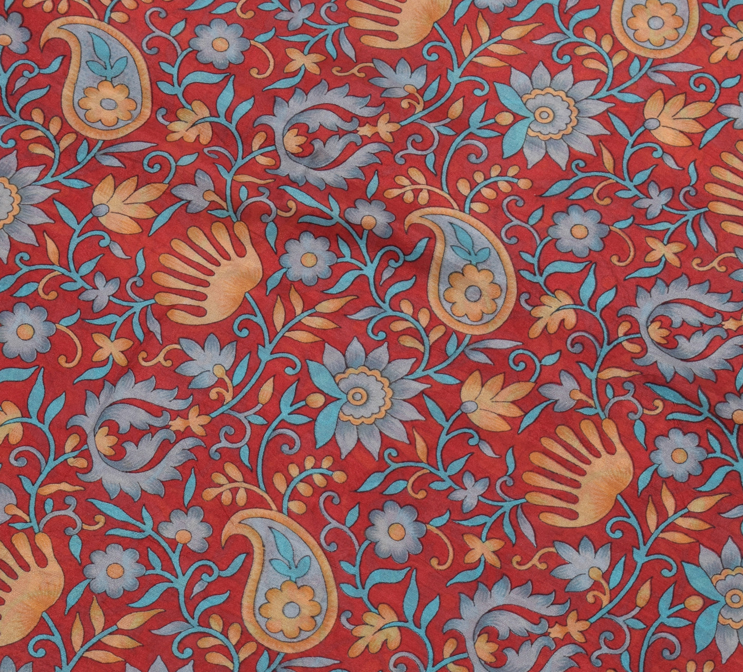 Sushila Vintage Red Saree 100% Pure Silk Printed Floral Soft Craft 5 YD Fabric