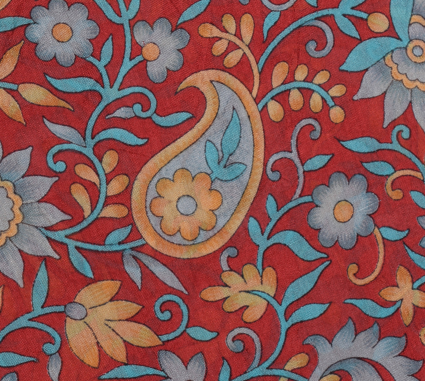 Sushila Vintage Red Saree 100% Pure Silk Printed Floral Soft Craft 5 YD Fabric