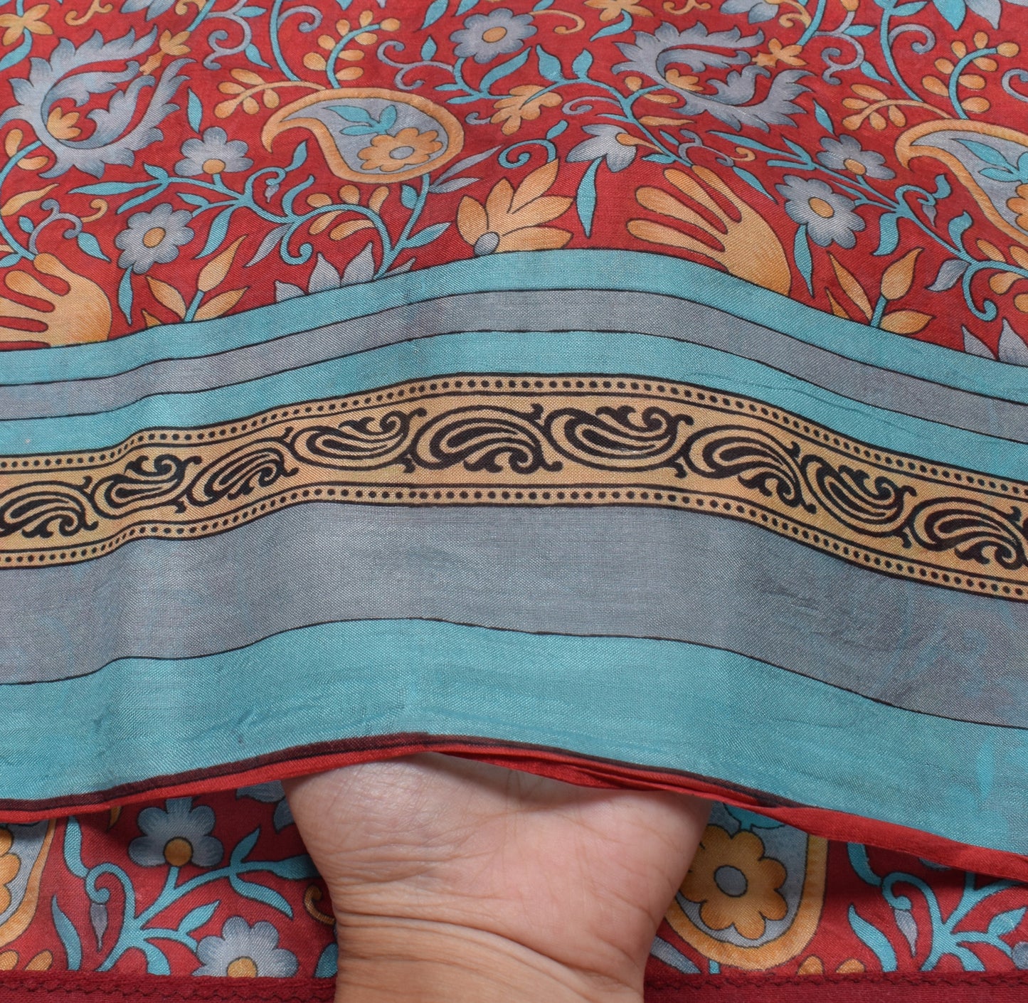 Sushila Vintage Red Saree 100% Pure Silk Printed Floral Soft Craft 5 YD Fabric