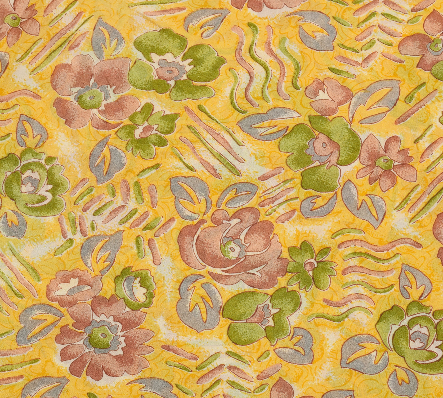 Sushila Vintage Yellow Saree 100% Pure Silk Printed Floral Soft Craft Fabric