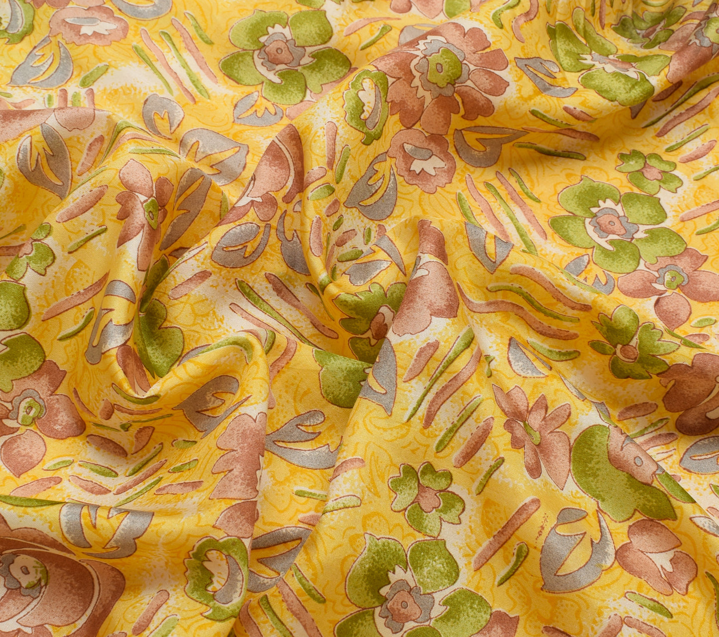 Sushila Vintage Yellow Saree 100% Pure Silk Printed Floral Soft Craft Fabric