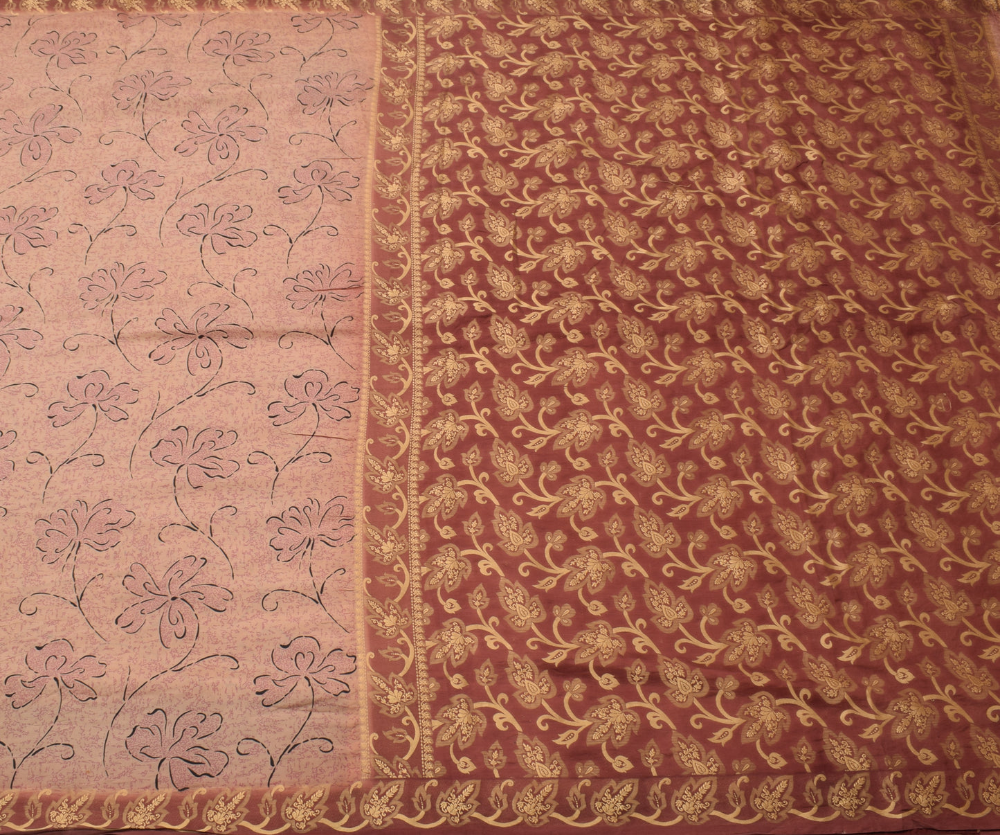 Sushila Vintage Indian Saree 100% Pure Silk Printed Floral Soft Craft Fabric