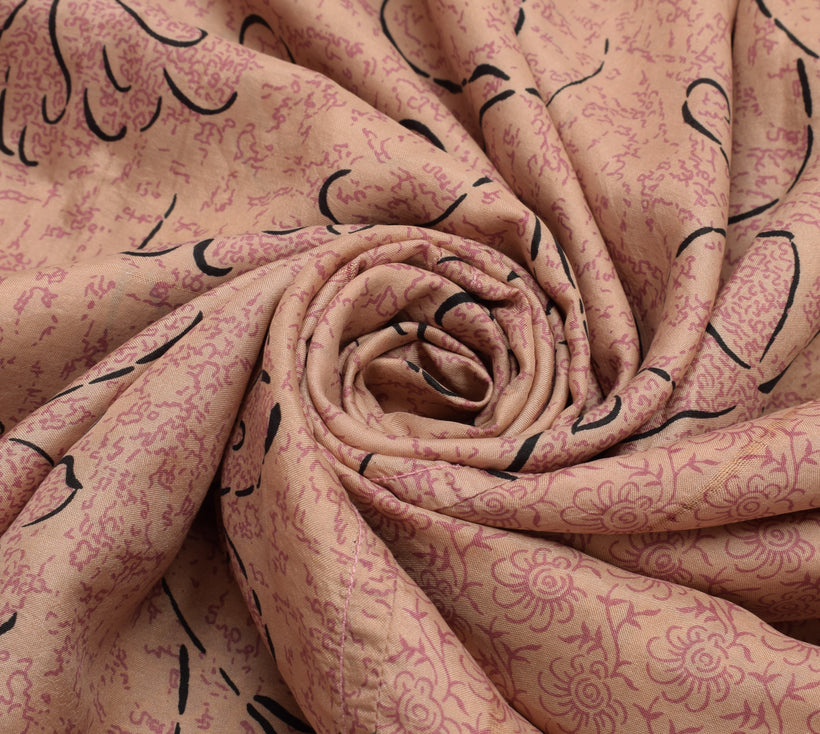 Sushila Vintage Indian Saree 100% Pure Silk Printed Floral Soft Craft Fabric