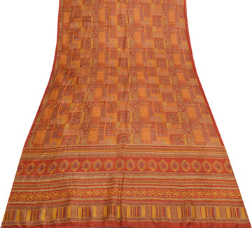 Sushila Vintage Indian Saree 100% Pure Silk Printed Floral Soft Craft Fabric