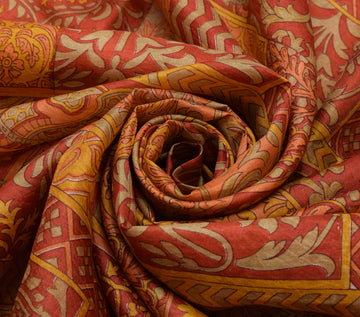Sushila Vintage Indian Saree 100% Pure Silk Printed Floral Soft Craft Fabric
