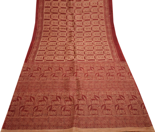Sushila Vintage Indian Saree 100% Pure Silk Printed Floral Soft Craft Fabric