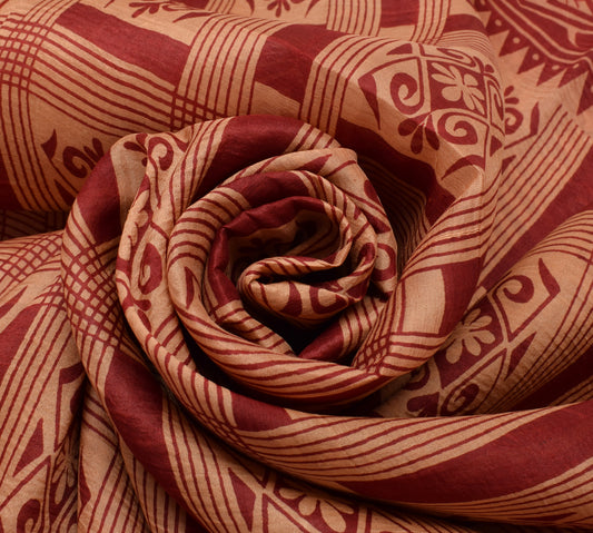 Sushila Vintage Indian Saree 100% Pure Silk Printed Floral Soft Craft Fabric