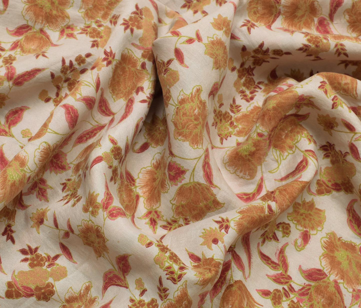 Sushila Vintage Cream Saree 100% Pure Silk Printed Floral Soft Craft Fabric