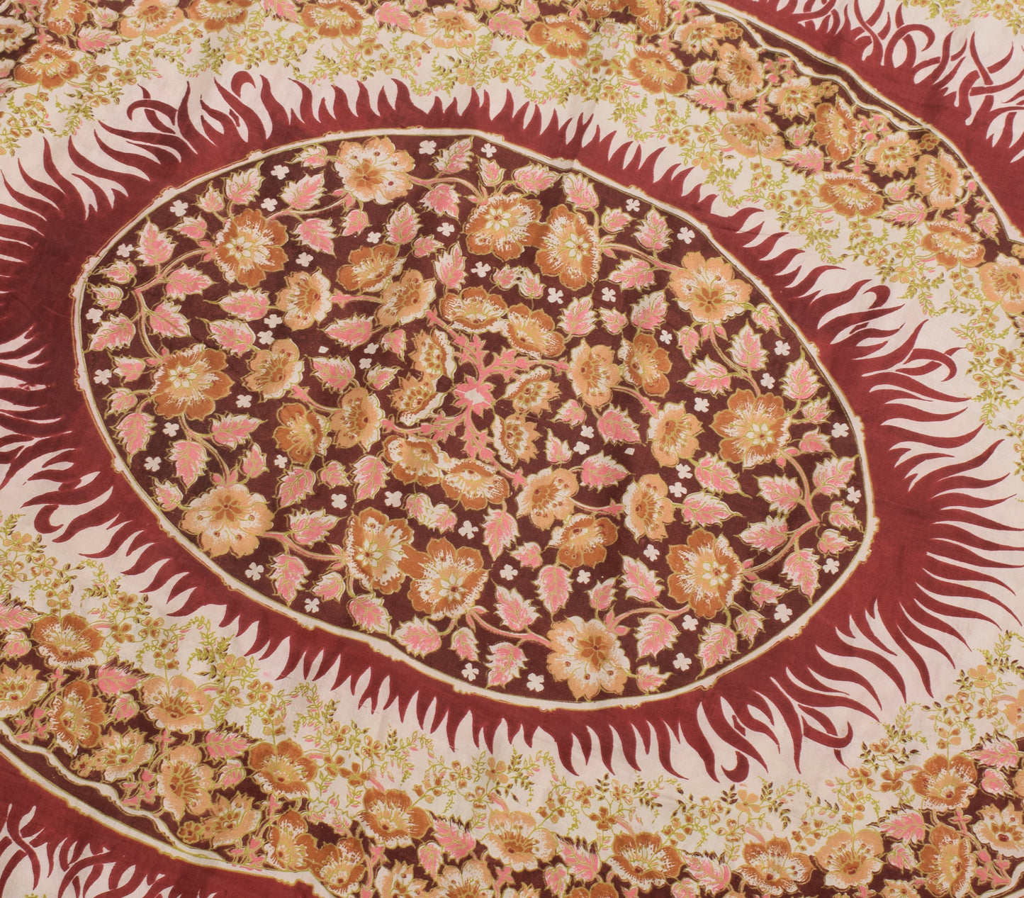 Sushila Vintage Cream Saree 100% Pure Silk Printed Floral Soft Craft Fabric