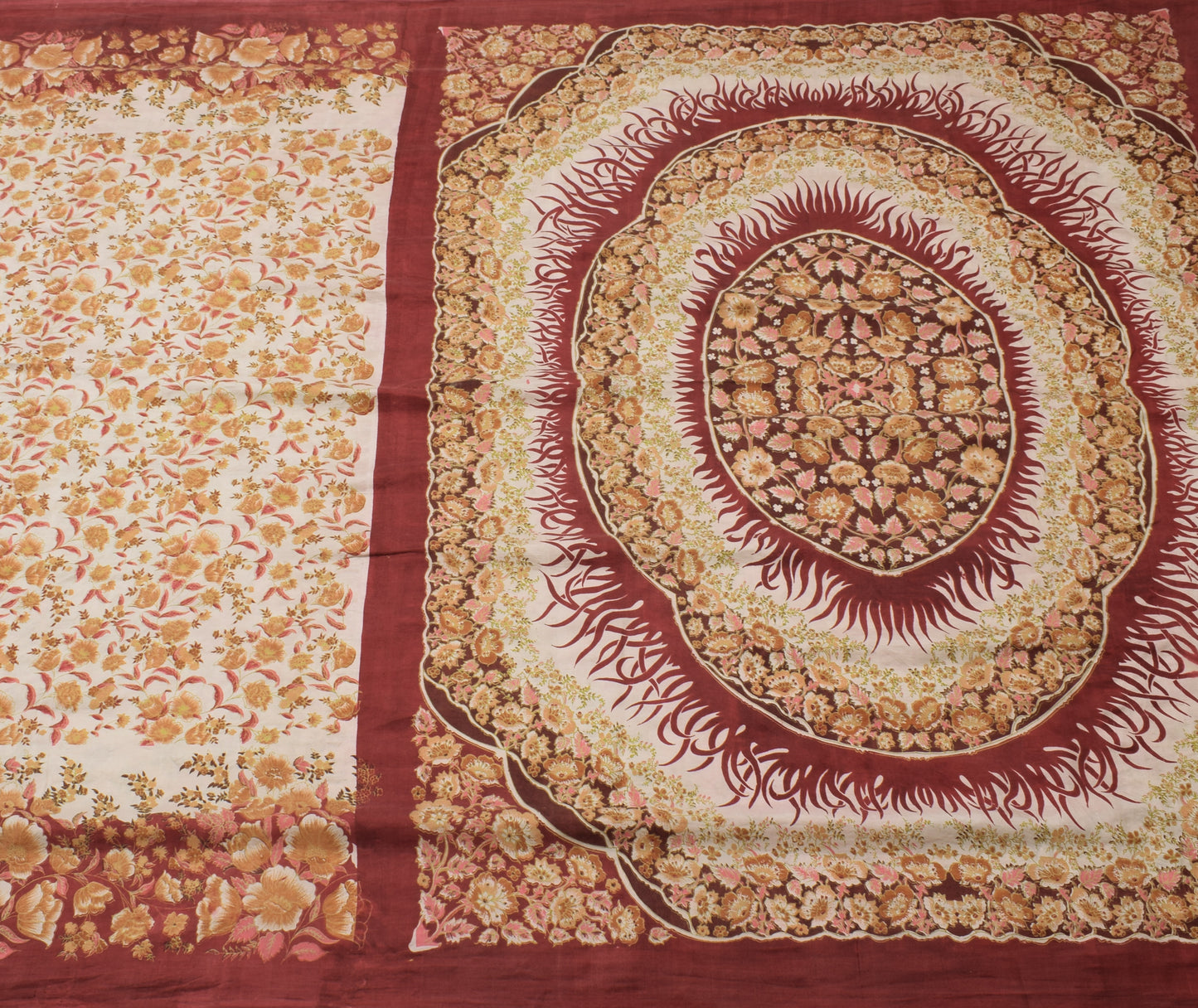 Sushila Vintage Cream Saree 100% Pure Silk Printed Floral Soft Craft Fabric
