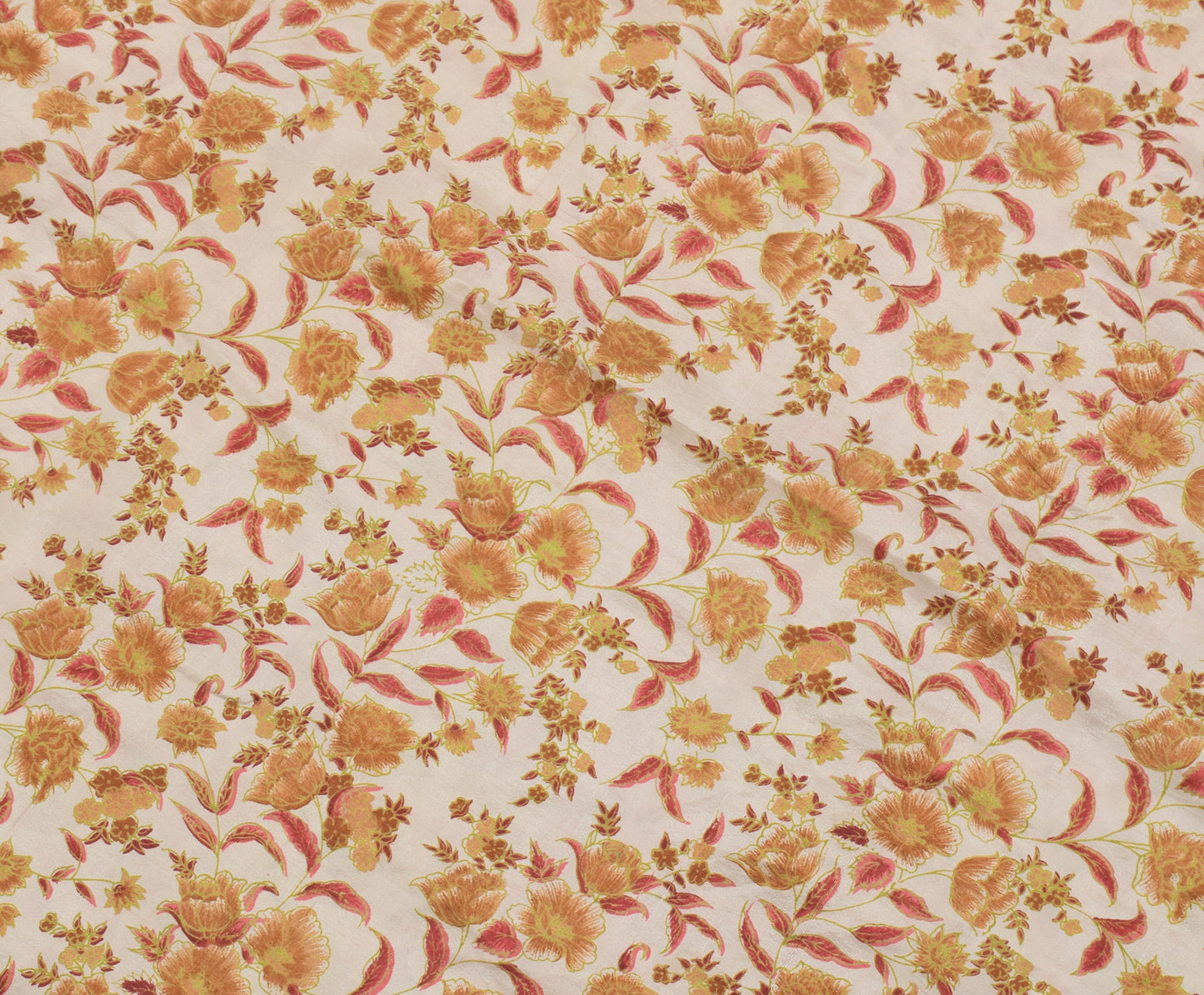 Sushila Vintage Cream Saree 100% Pure Silk Printed Floral Soft Craft Fabric