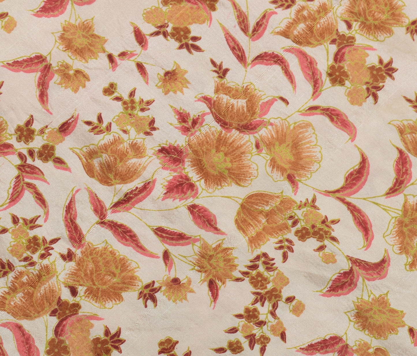 Sushila Vintage Cream Saree 100% Pure Silk Printed Floral Soft Craft Fabric