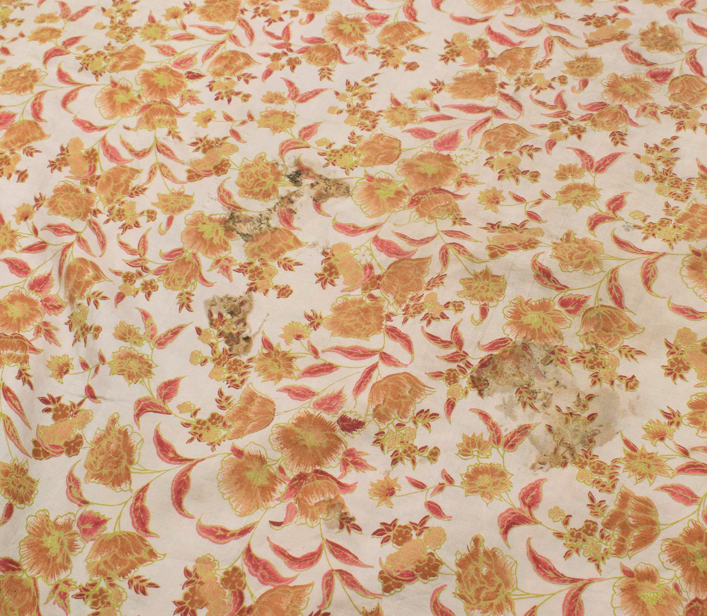 Sushila Vintage Cream Saree 100% Pure Silk Printed Floral Soft Craft Fabric