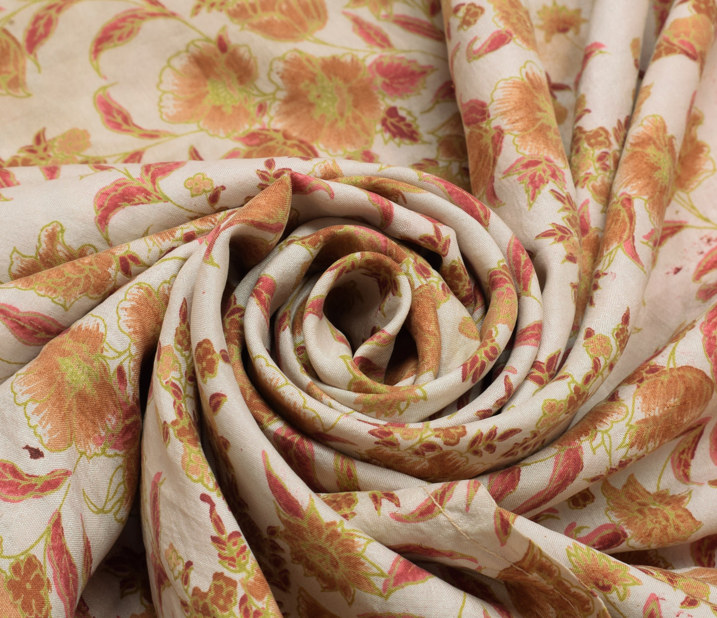Sushila Vintage Cream Saree 100% Pure Silk Printed Floral Soft Craft Fabric
