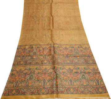 Sushila Vintage Green Saree 100% Pure Silk Printed Paisley Soft Craft Fabric