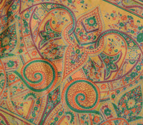 Sushila Vintage Green Saree 100% Pure Silk Printed Paisley Soft Craft Fabric