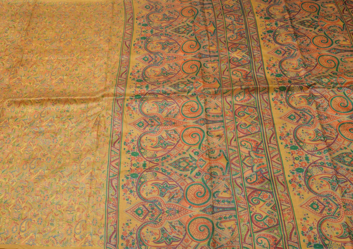 Sushila Vintage Green Saree 100% Pure Silk Printed Paisley Soft Craft Fabric