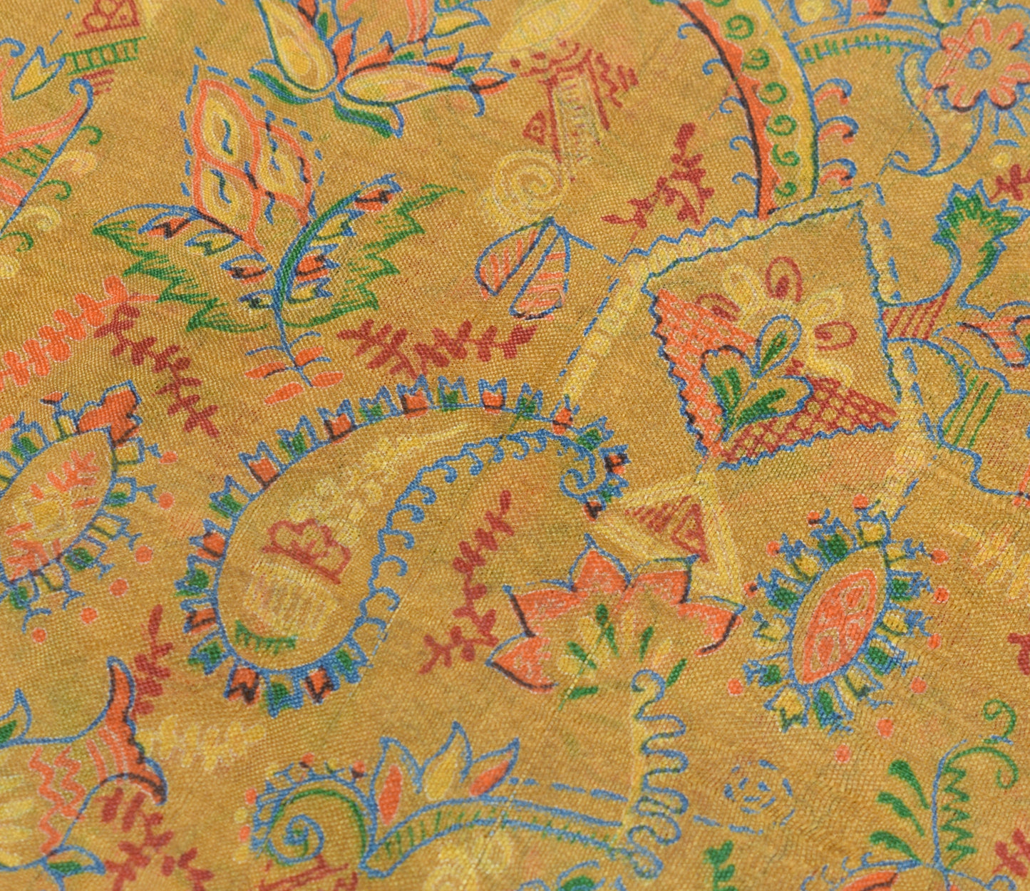 Sushila Vintage Green Saree 100% Pure Silk Printed Paisley Soft Craft Fabric