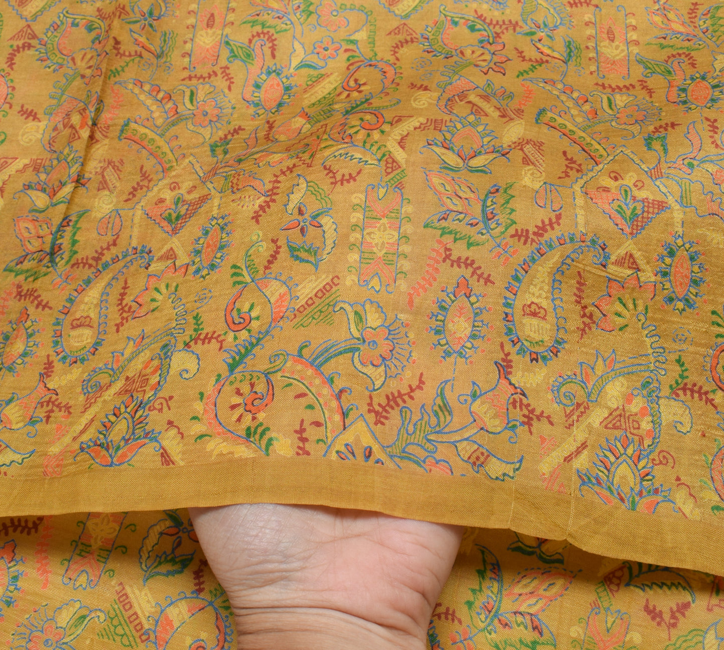 Sushila Vintage Green Saree 100% Pure Silk Printed Paisley Soft Craft Fabric