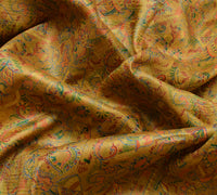 Sushila Vintage Green Saree 100% Pure Silk Printed Paisley Soft Craft Fabric