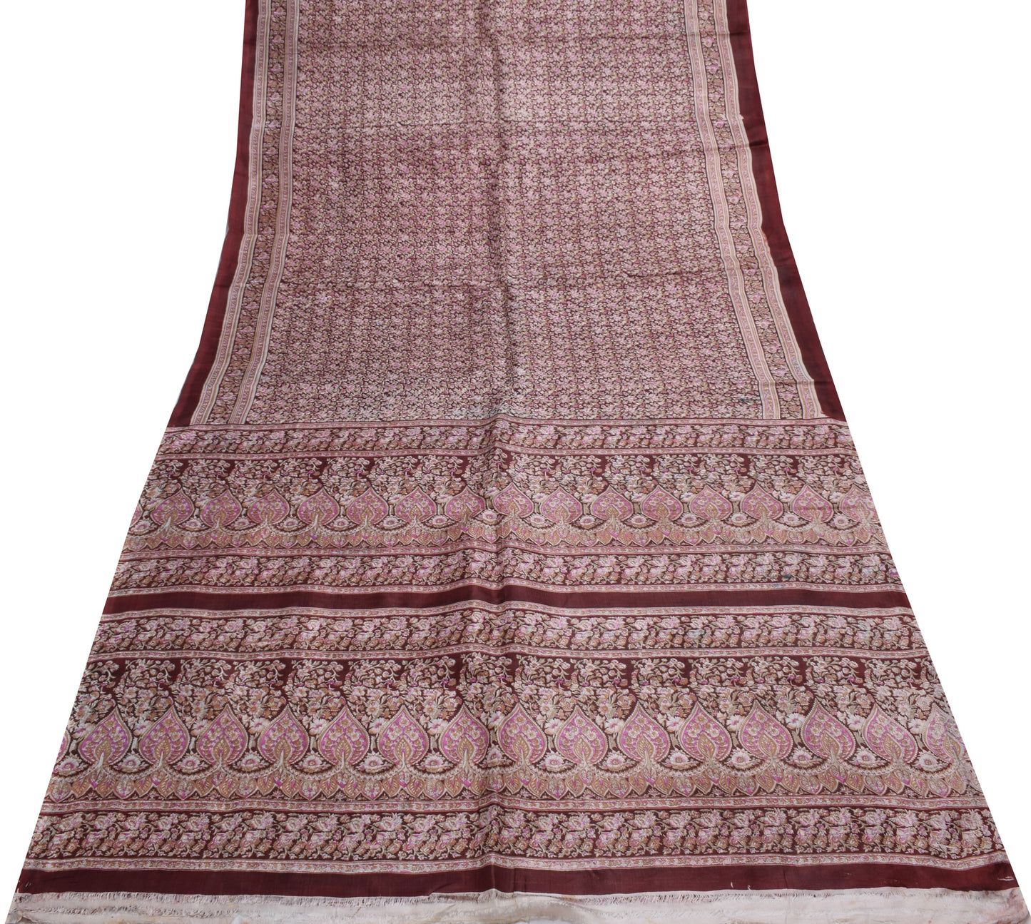 Sushila Vintage Indian Saree 100% Pure Silk Printed Floral Soft Craft Fabric
