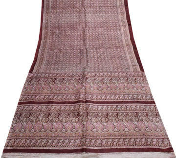 Sushila Vintage Indian Saree 100% Pure Silk Printed Floral Soft Craft Fabric
