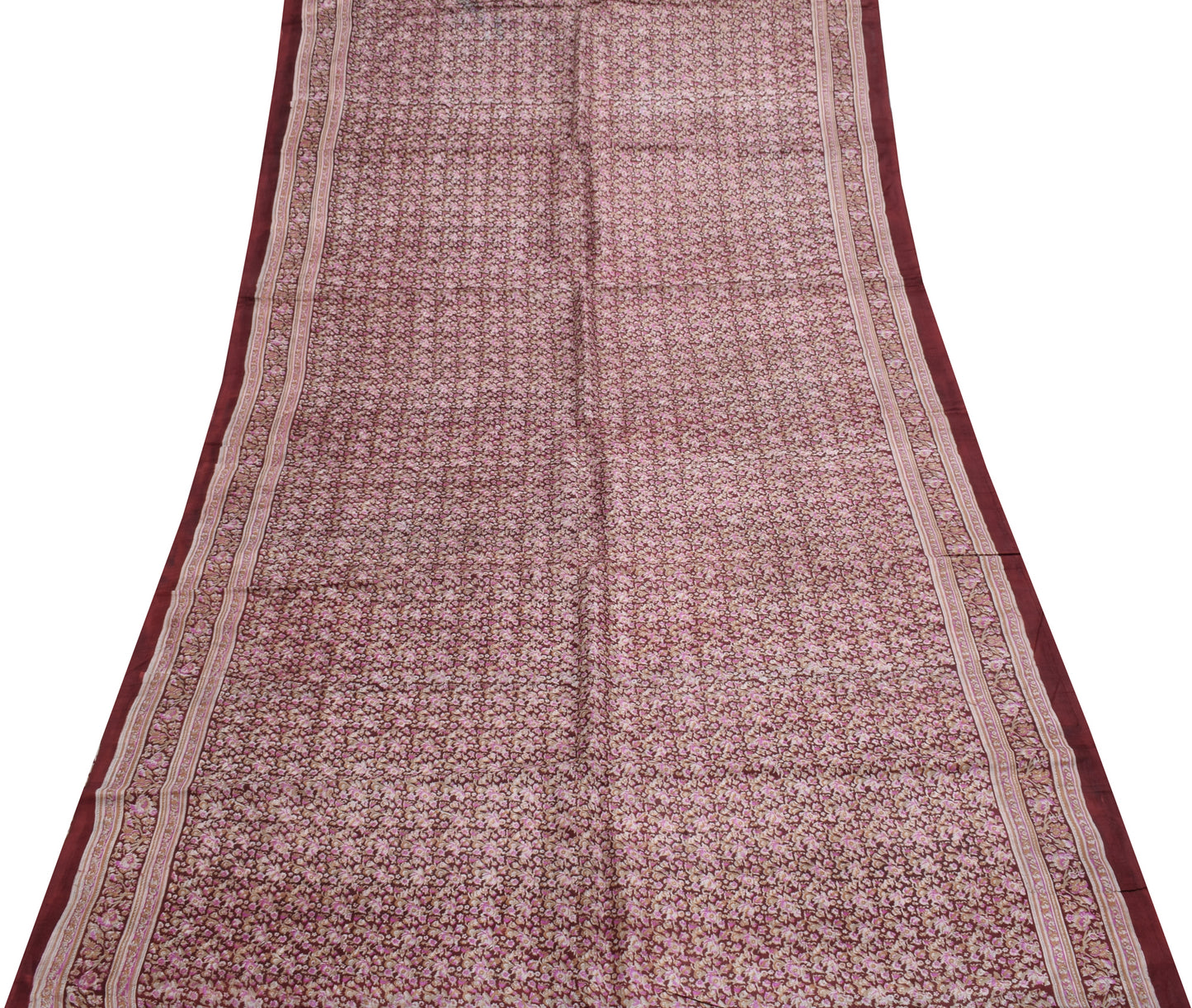 Sushila Vintage Indian Saree 100% Pure Silk Printed Floral Soft Craft Fabric