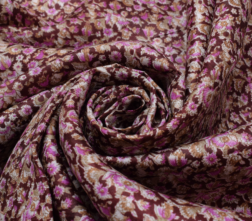 Sushila Vintage Indian Saree 100% Pure Silk Printed Floral Soft Craft Fabric