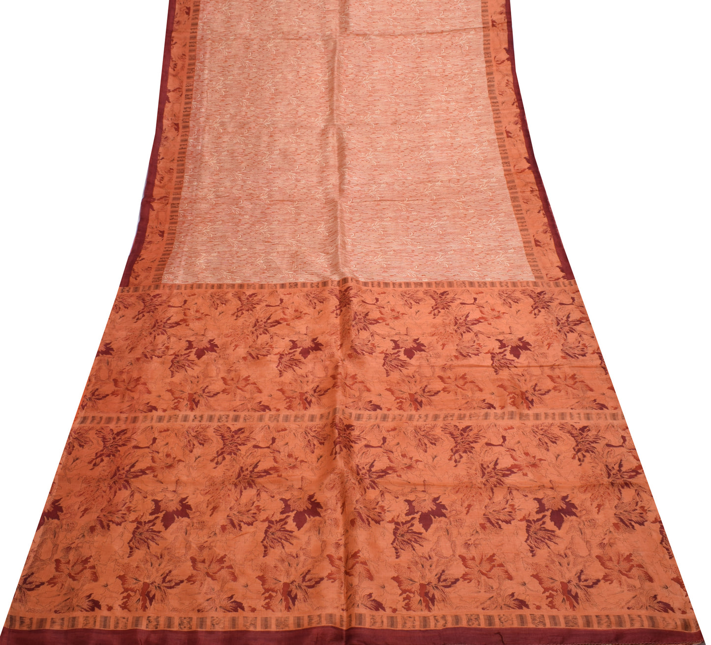 Sushila Vintage Cream Saree 100% Pure Silk Printed Floral Soft Craft Fabric
