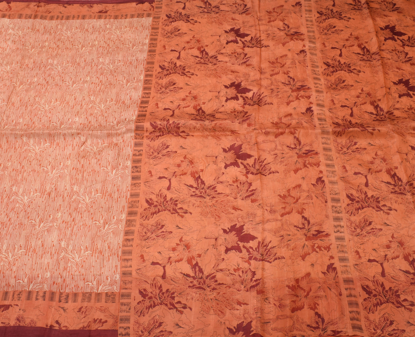 Sushila Vintage Cream Saree 100% Pure Silk Printed Floral Soft Craft Fabric