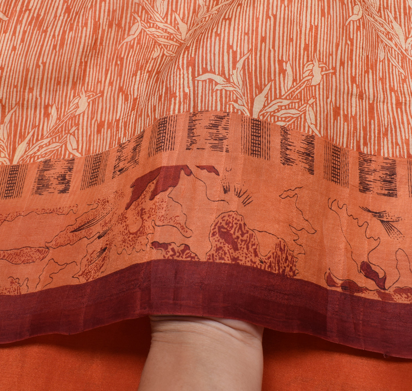 Sushila Vintage Cream Saree 100% Pure Silk Printed Floral Soft Craft Fabric