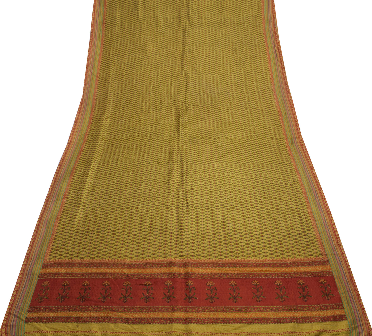 Sushila Vintage Green Saree 100% Pure Silk Printed Floral Soft Craft Fabric