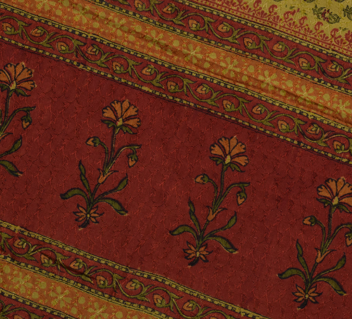Sushila Vintage Green Saree 100% Pure Silk Printed Floral Soft Craft Fabric