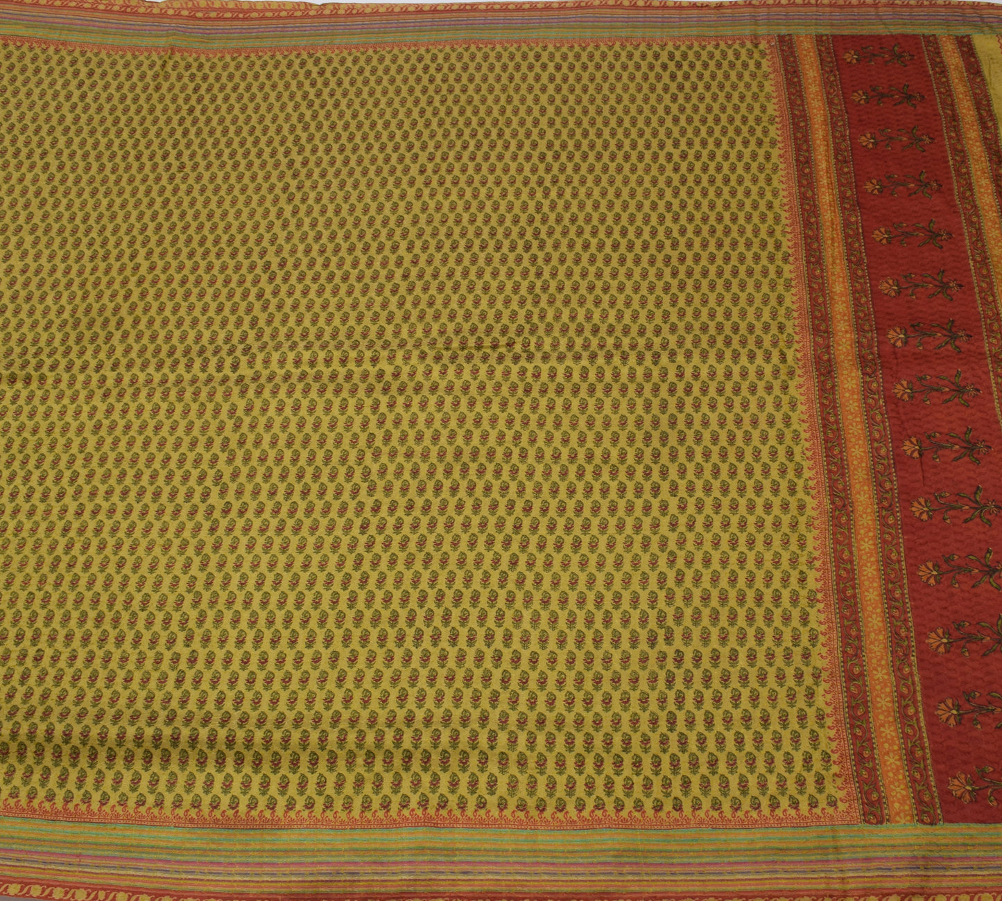 Sushila Vintage Green Saree 100% Pure Silk Printed Floral Soft Craft Fabric