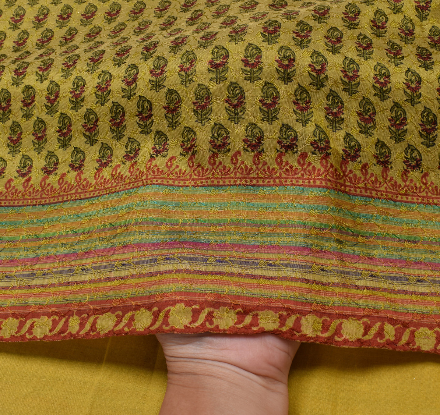 Sushila Vintage Green Saree 100% Pure Silk Printed Floral Soft Craft Fabric