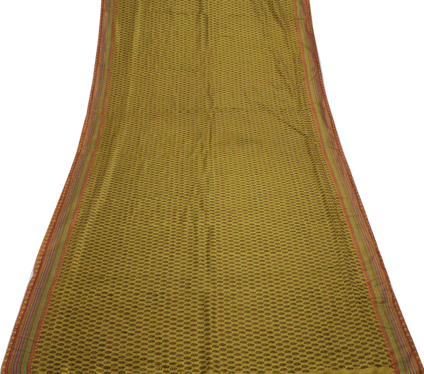 Sushila Vintage Green Saree 100% Pure Silk Printed Floral Soft Craft Fabric