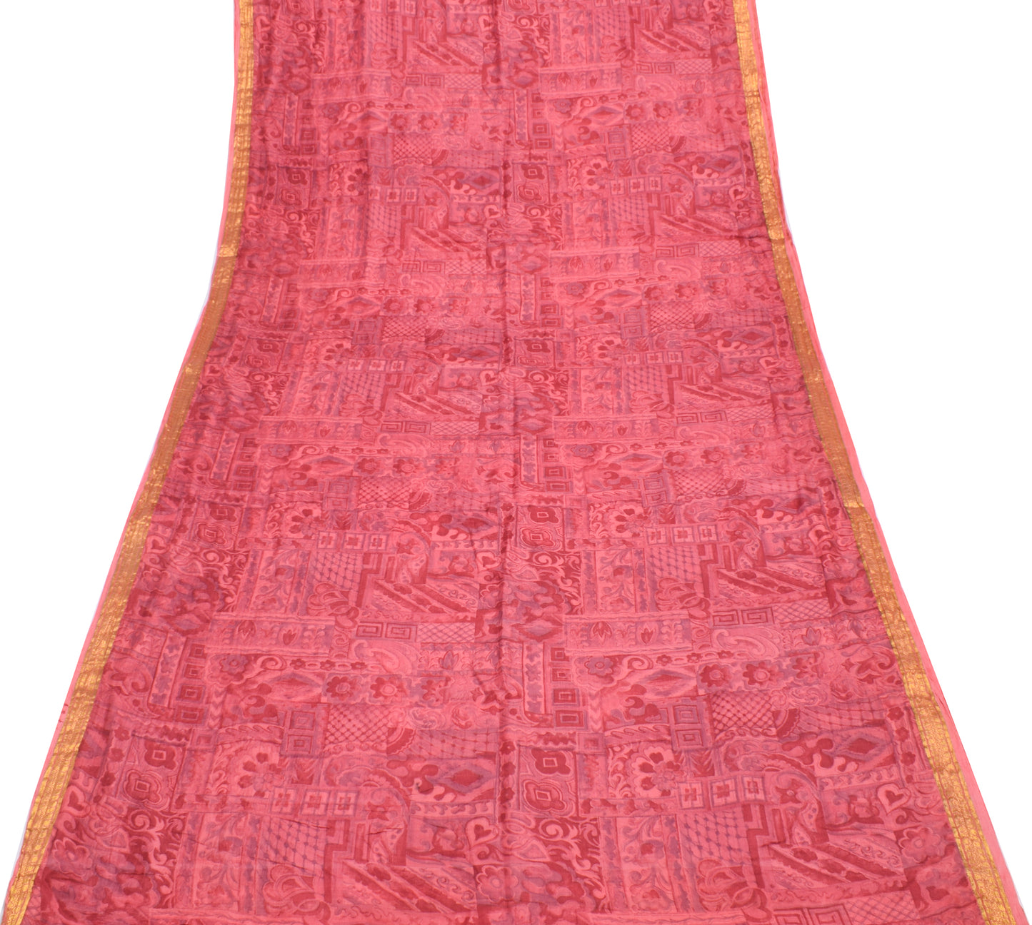 Sushila Vintage Indian Saree 100% Pure Silk Printed Soft Craft 5 Yard Fabric