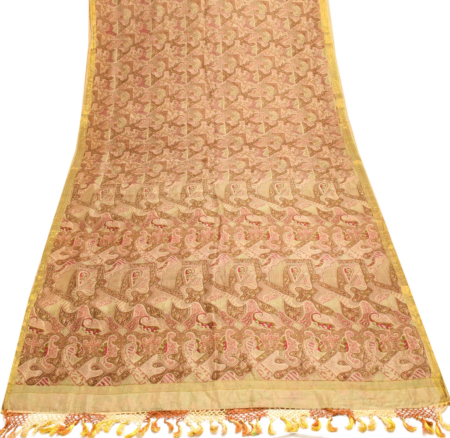 Sushila Vintage Indian Saree 100% Pure Silk Printed Soft Craft 5 Yard Fabric