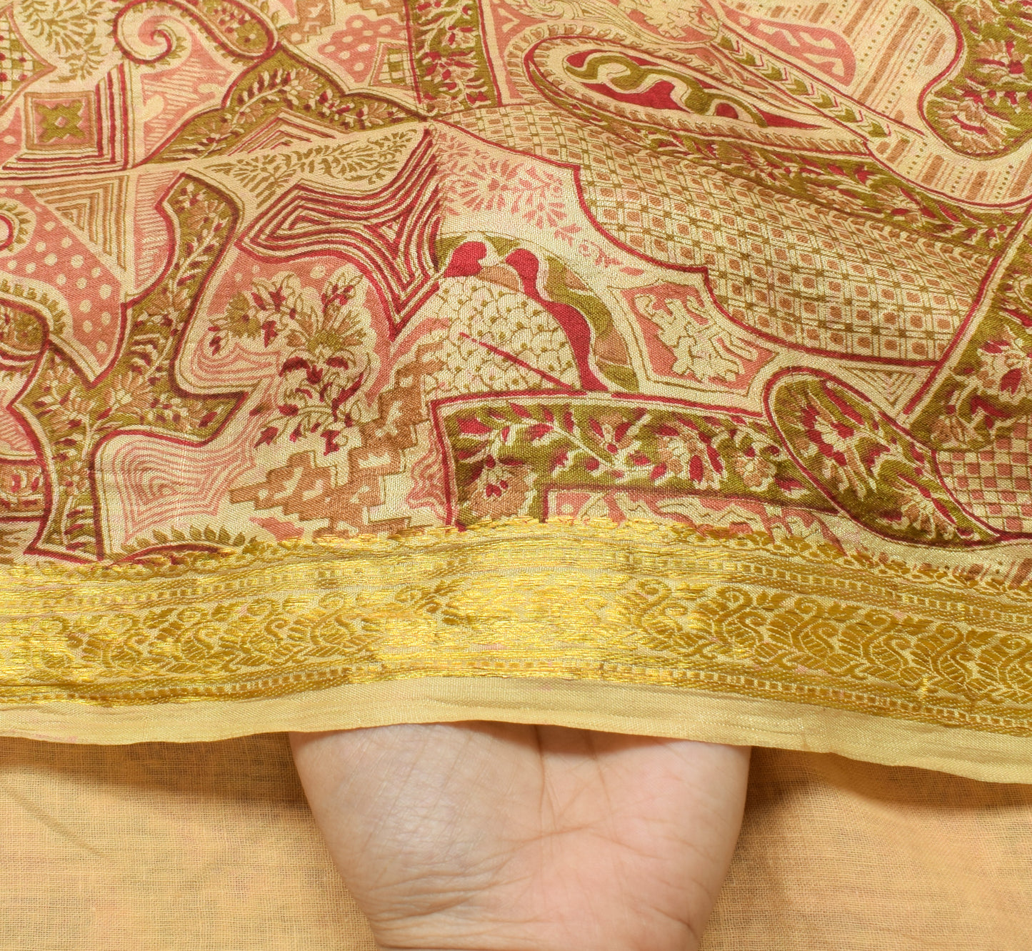 Sushila Vintage Indian Saree 100% Pure Silk Printed Soft Craft 5 Yard Fabric