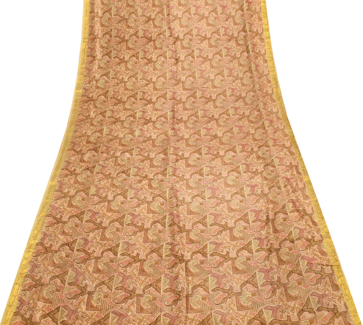Sushila Vintage Indian Saree 100% Pure Silk Printed Soft Craft 5 Yard Fabric