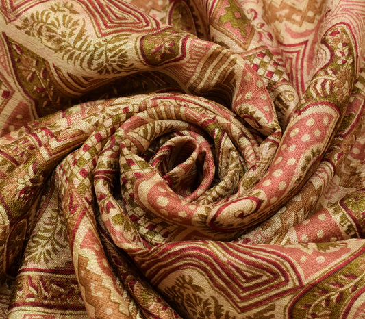 Sushila Vintage Indian Saree 100% Pure Silk Printed Soft Craft 5 Yard Fabric