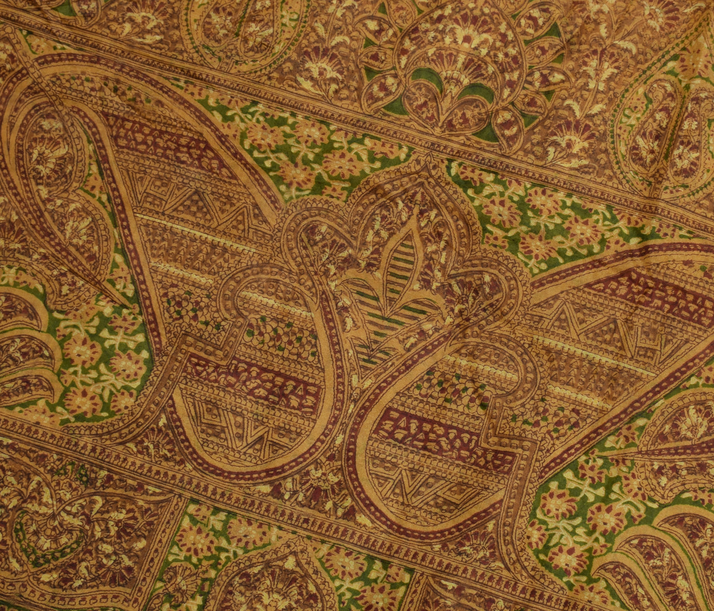 Sushila Vintage Brown Saree 100% Pure Silk Printed Paisley Soft Craft Fabric