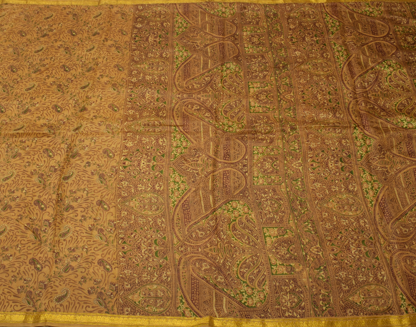 Sushila Vintage Brown Saree 100% Pure Silk Printed Paisley Soft Craft Fabric