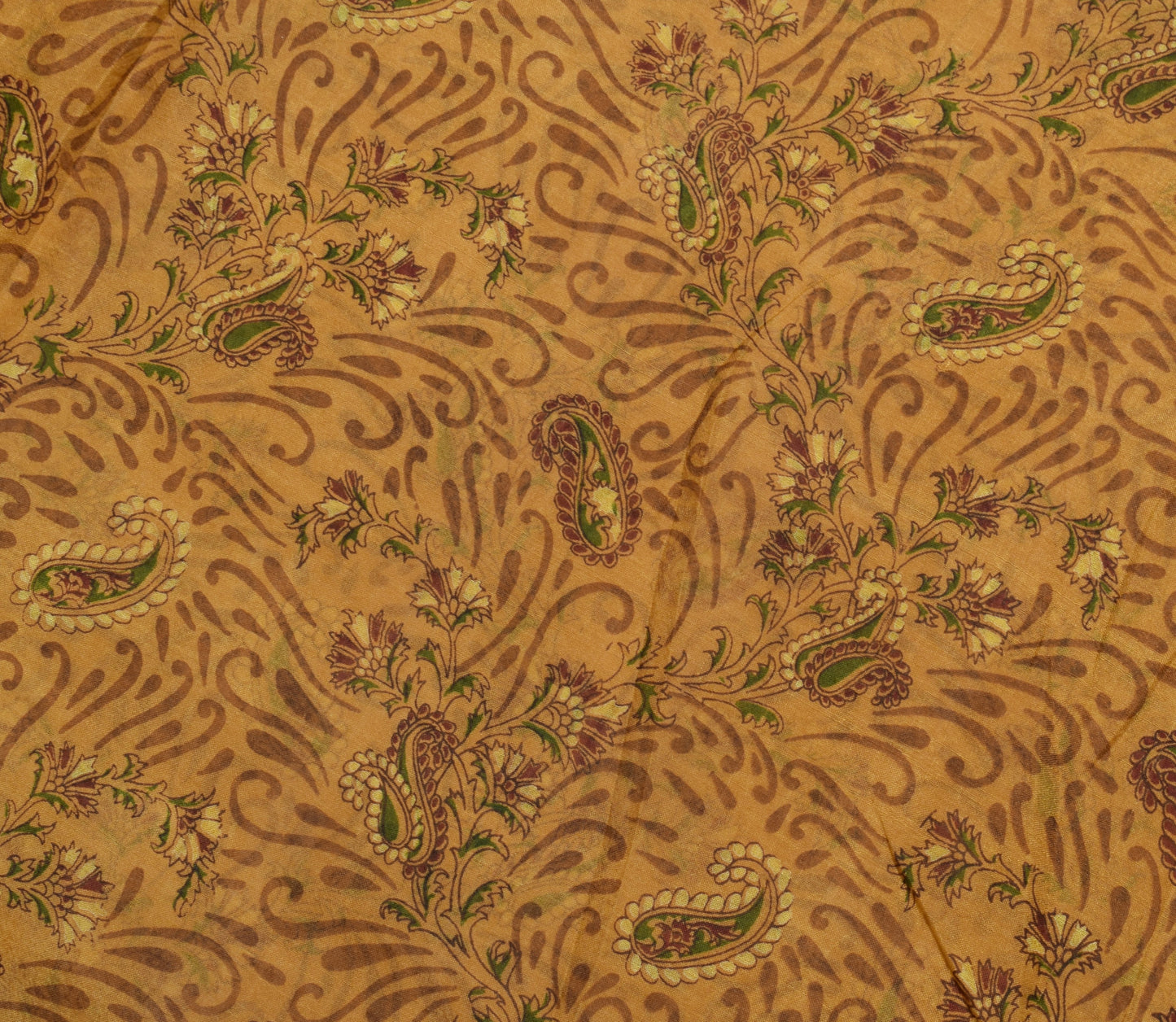 Sushila Vintage Brown Saree 100% Pure Silk Printed Paisley Soft Craft Fabric