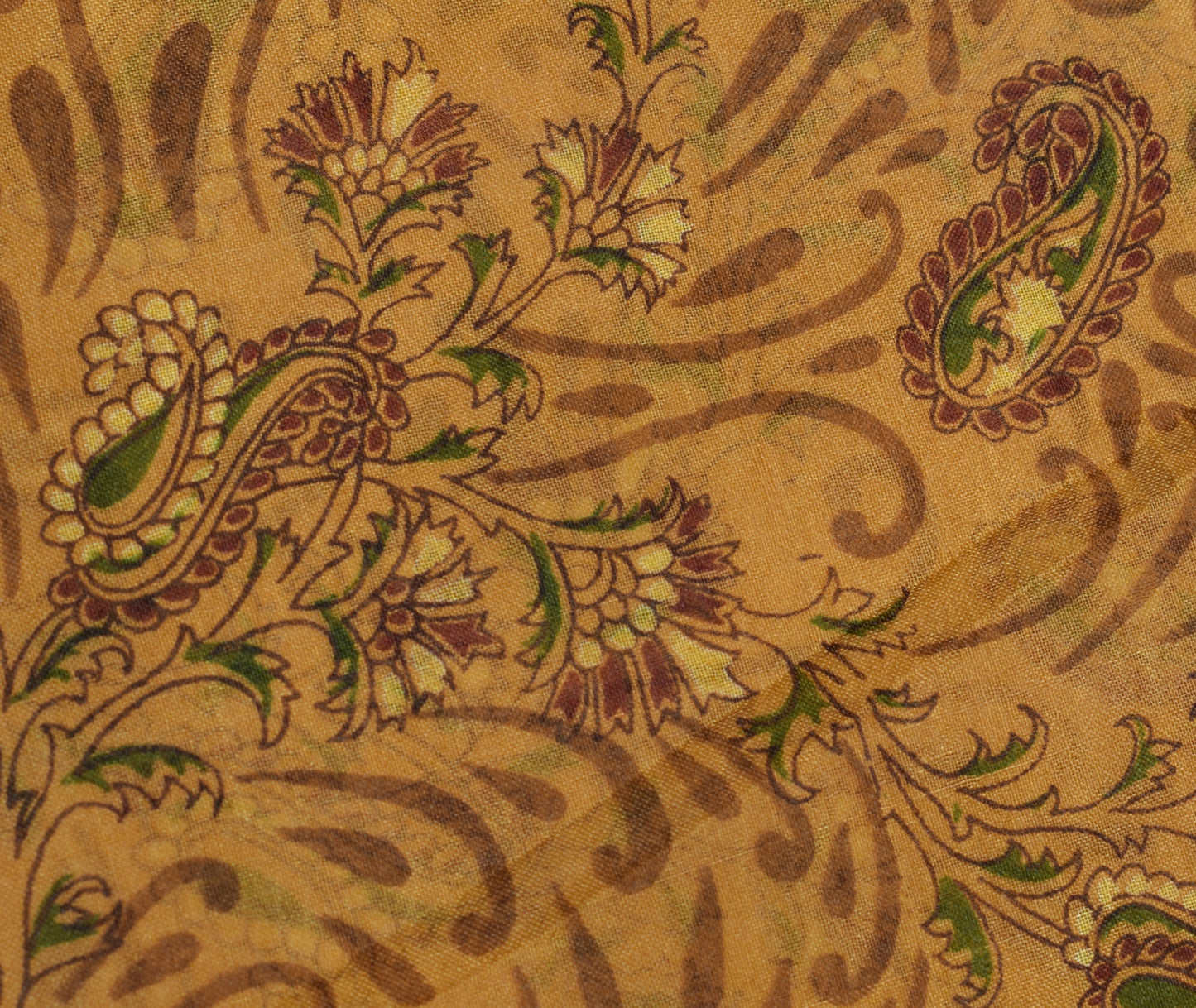 Sushila Vintage Brown Saree 100% Pure Silk Printed Paisley Soft Craft Fabric