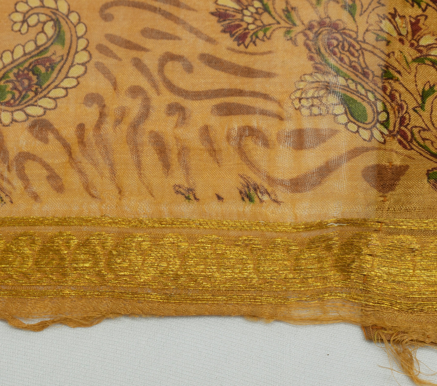 Sushila Vintage Brown Saree 100% Pure Silk Printed Paisley Soft Craft Fabric