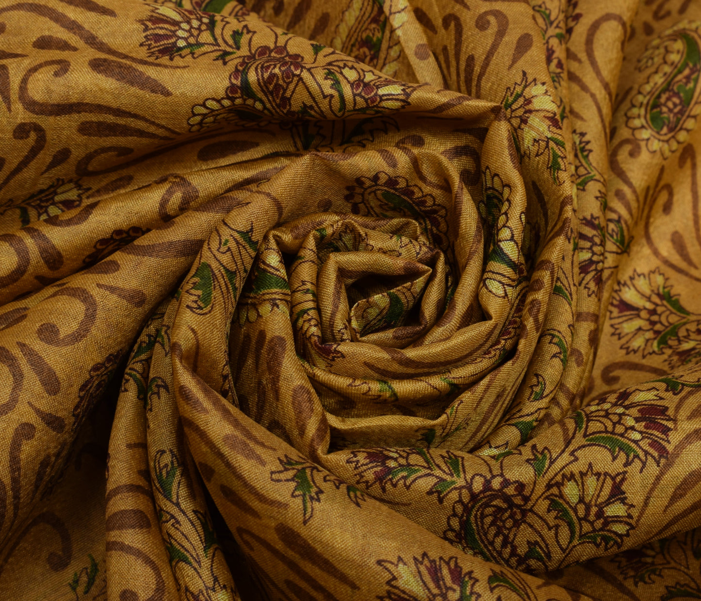 Sushila Vintage Brown Saree 100% Pure Silk Printed Paisley Soft Craft Fabric